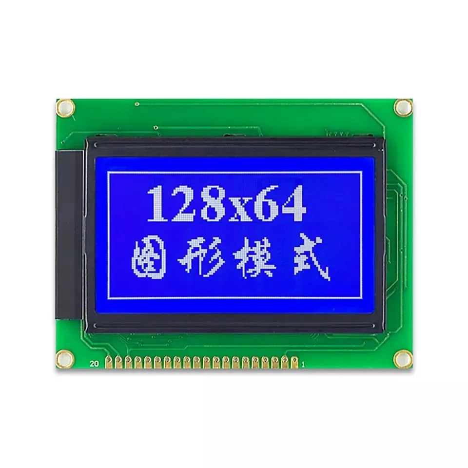 128x64 LCD Graphic Display Module Arduino blue background white text